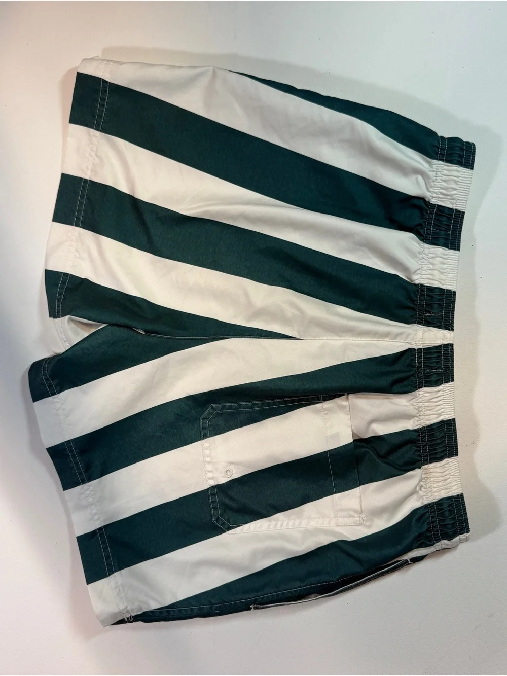 Green and White Vertical Stripe Swim Shorts